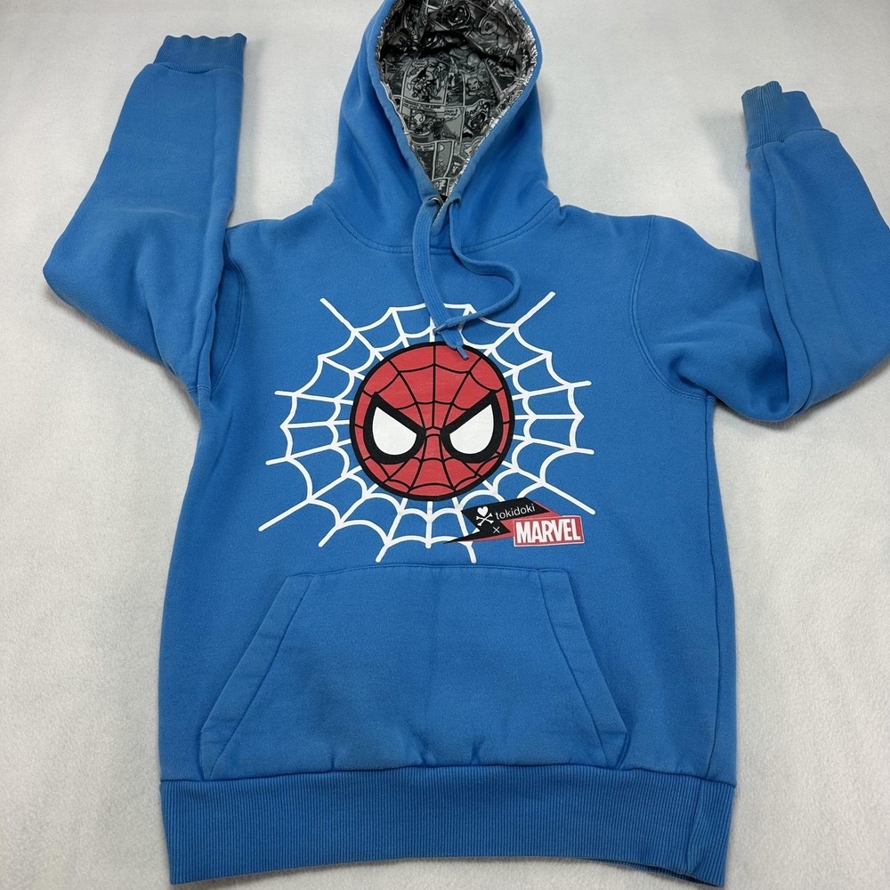 Tokidoki X Marvel Spider-Man Hoodie Sweatshirt Youth‎ Small Blue Fleece Graphic